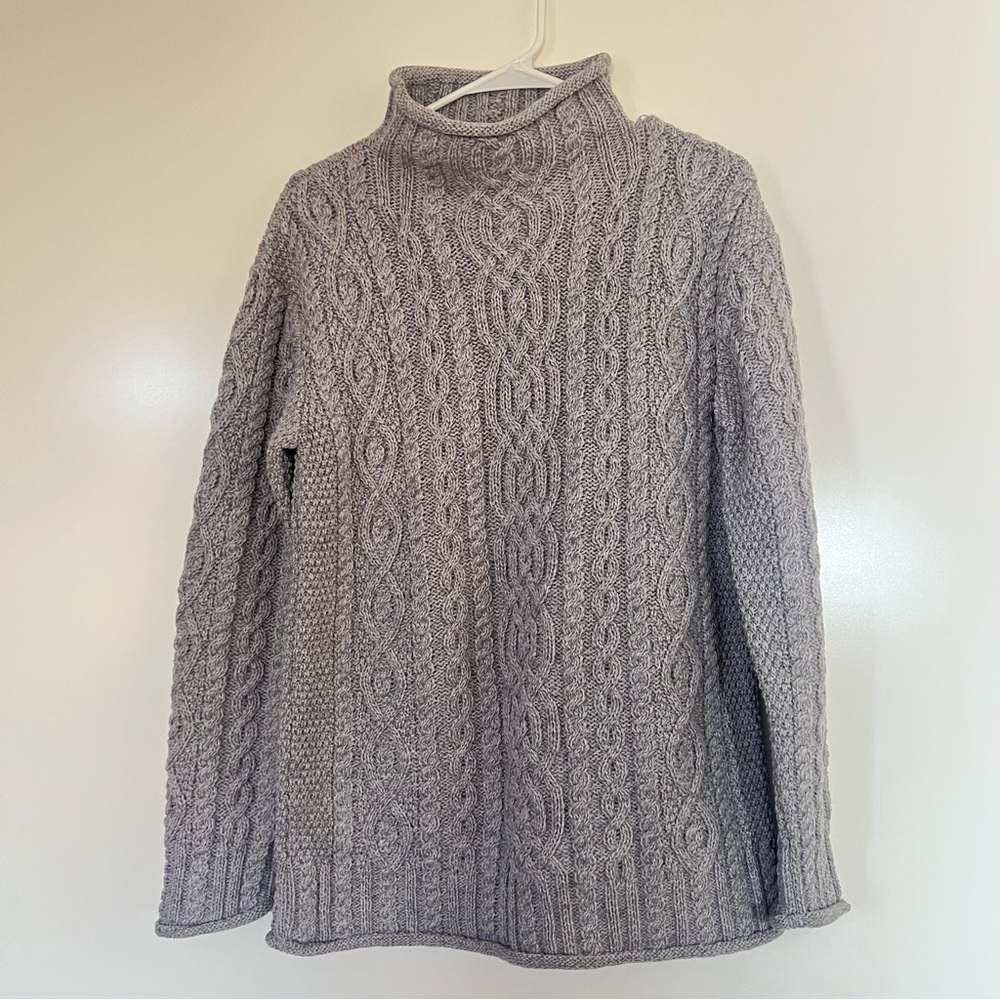 Merino Wool Cable Knit Turtleneck Sweater